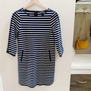 Lands' End Navy Stripe 3/4 Sleeve Ponte Dress 4 Petite